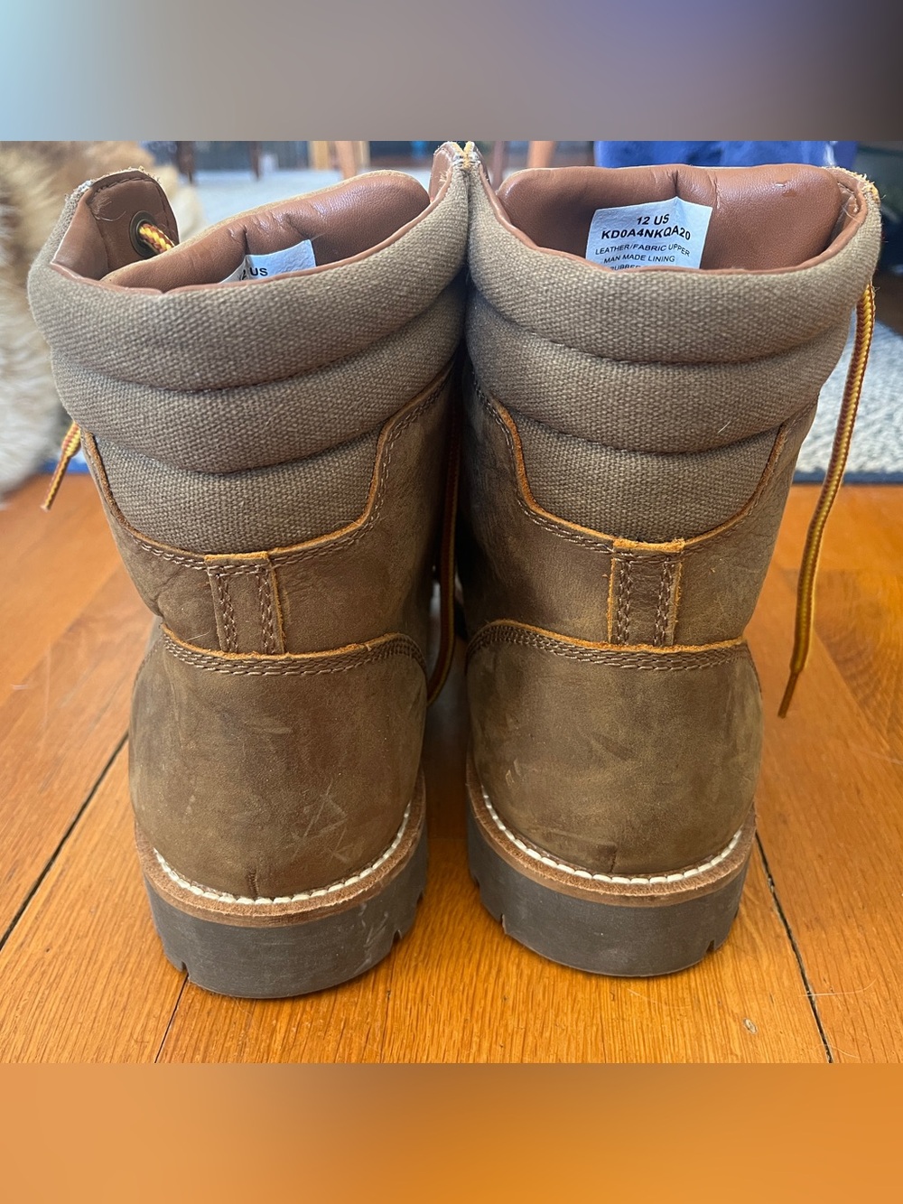 Men's Kodiak Brown Leather Work Boots with Yellow Contrast Laces - Picture 3 of 10